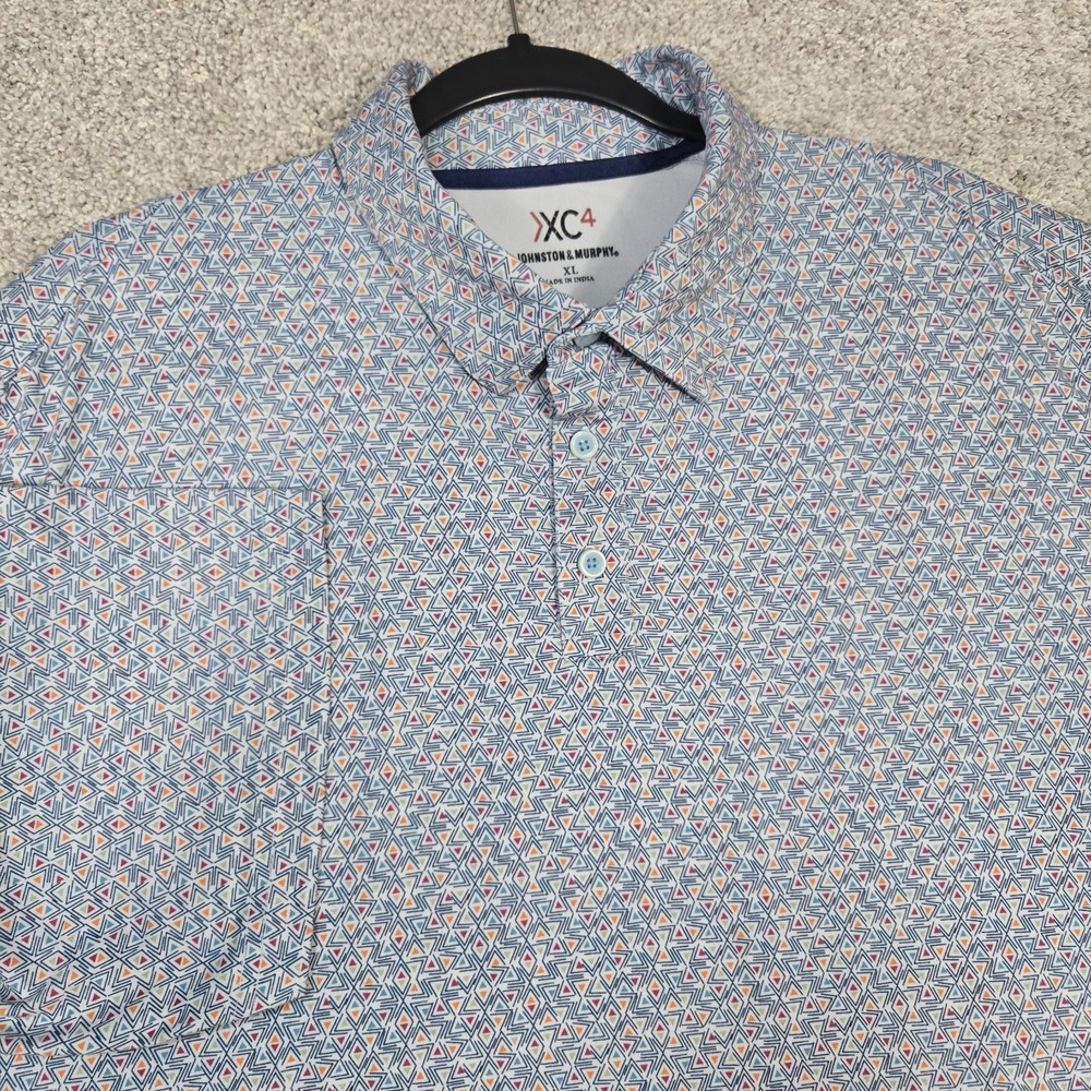 Johnston &‎ Murphy Golf Polo Mens XL Blue XC4 Performance Geometric Print Golf